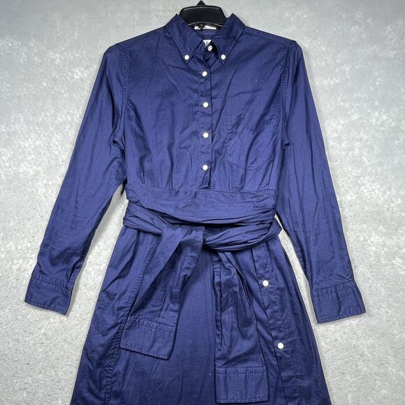 GANT Shirt Dress Women’s Medium Navy 1/2 Button Front Tie Waist The Smile Shift - Picture 2 of 10